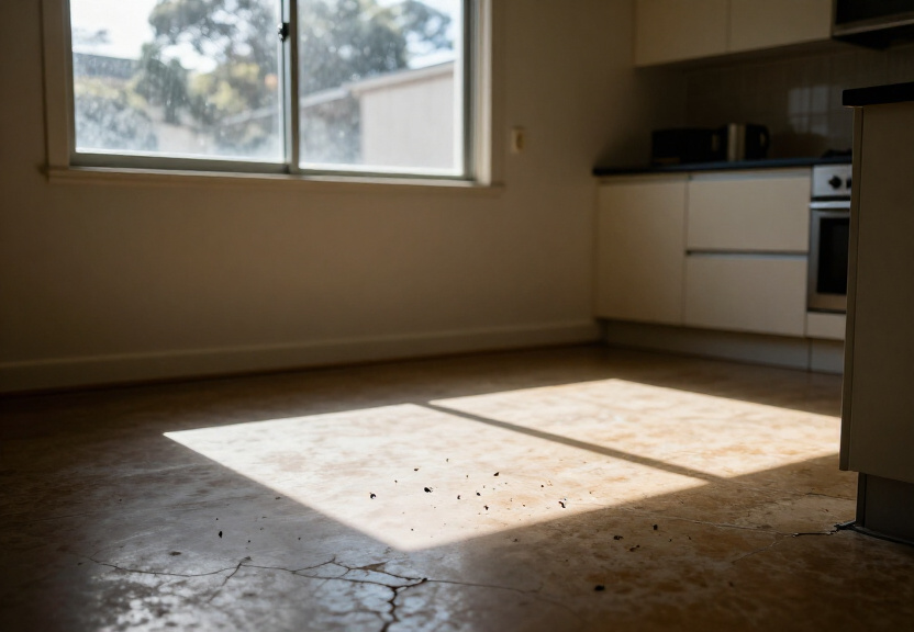 Rodent droppings in a Concord West garage before treatment
